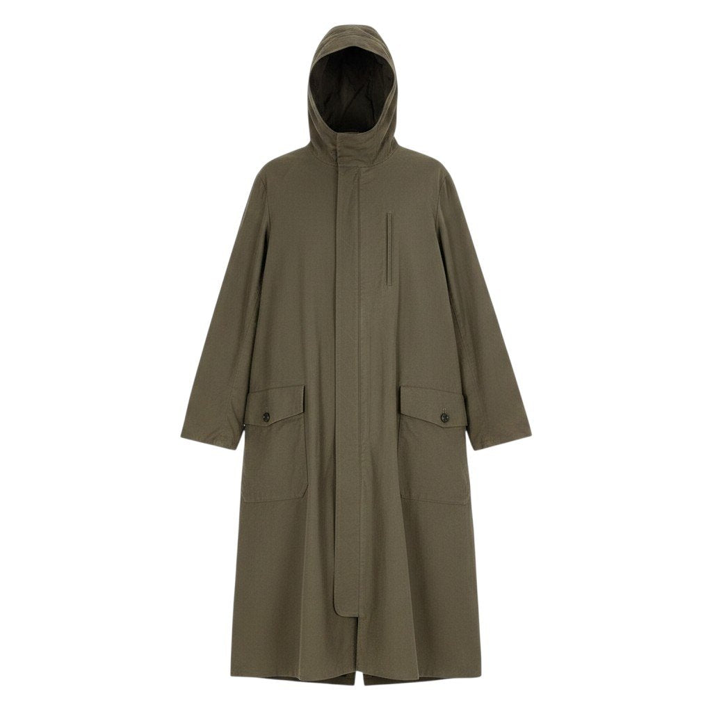 L Ah6 Y's BANG ON! Yohji Yamamoto Reversible Hooded Zip Long Coat Size 2 Khaki Men o07t