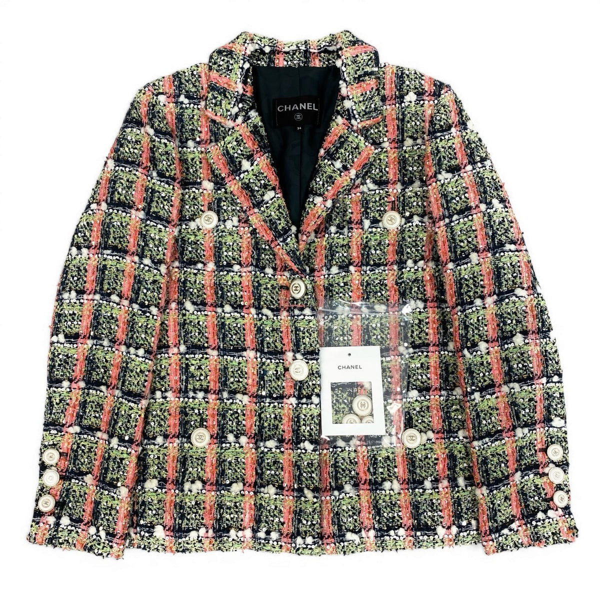 @Cd7 C CHANEL Chanel 2020 Cruise Line P62793 Sequin Blend Tweed Jacket 4P Jacket Size 34 Ladies Here Mark Buttonk02i