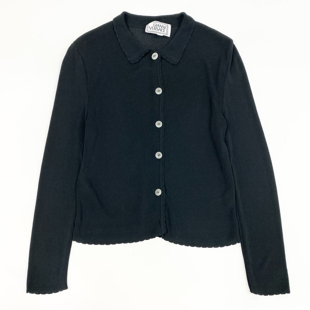@d7 GIANNI VERSACE Rib Knit Cardigan Black Long Sleeve Size 40 Womenso07t