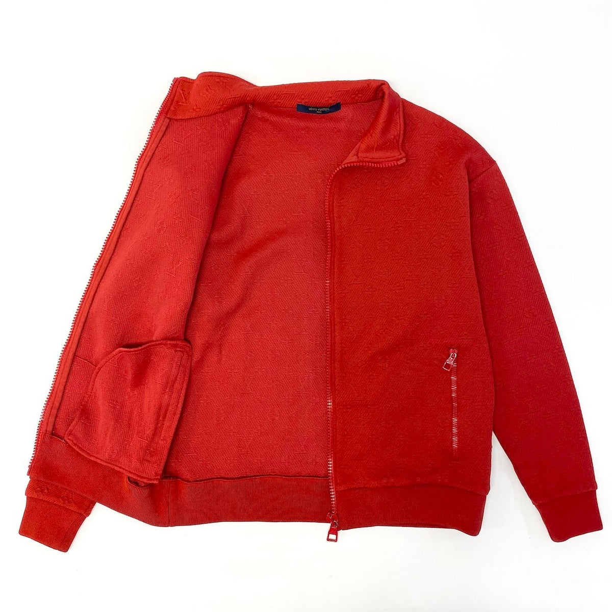 @Id15 LOUIS VUITTON LV Monogram Zip Jacket, Size S, Red Blousont18r