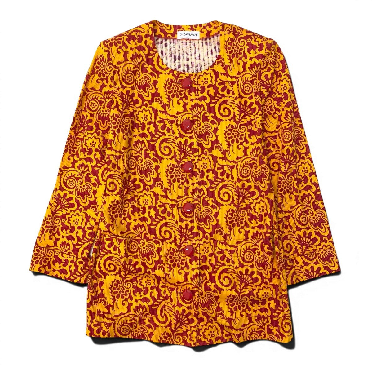 @Ef15 Yves Saint Laurent Print Collarless Jacket Orange Red Size M Women’so07t