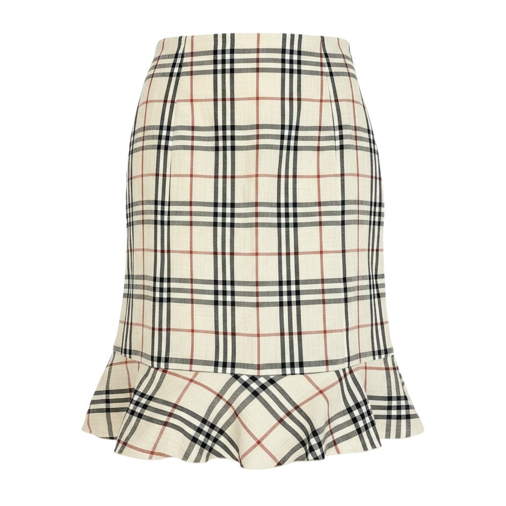 @Ig19 BURBERRY BLUE LABEL Nova Check Ruffle Hem Skirt Beige Linen Blend Size 36 Womeno07t