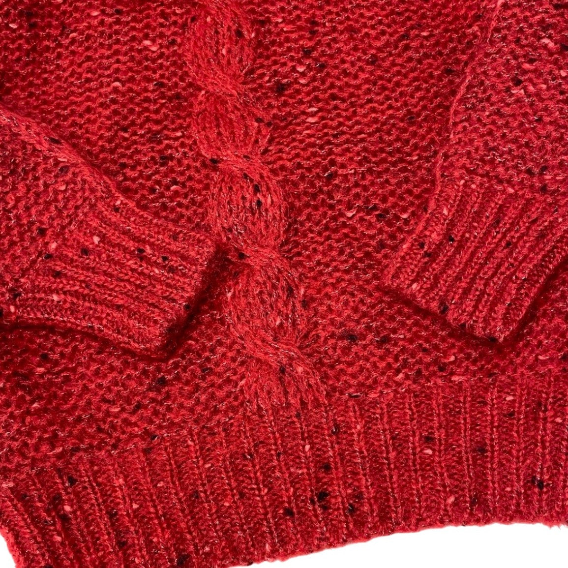 @D Eg6 Christian Dior Ruffle Neck Chunky Knit Wool Sweater Size M Red Women's