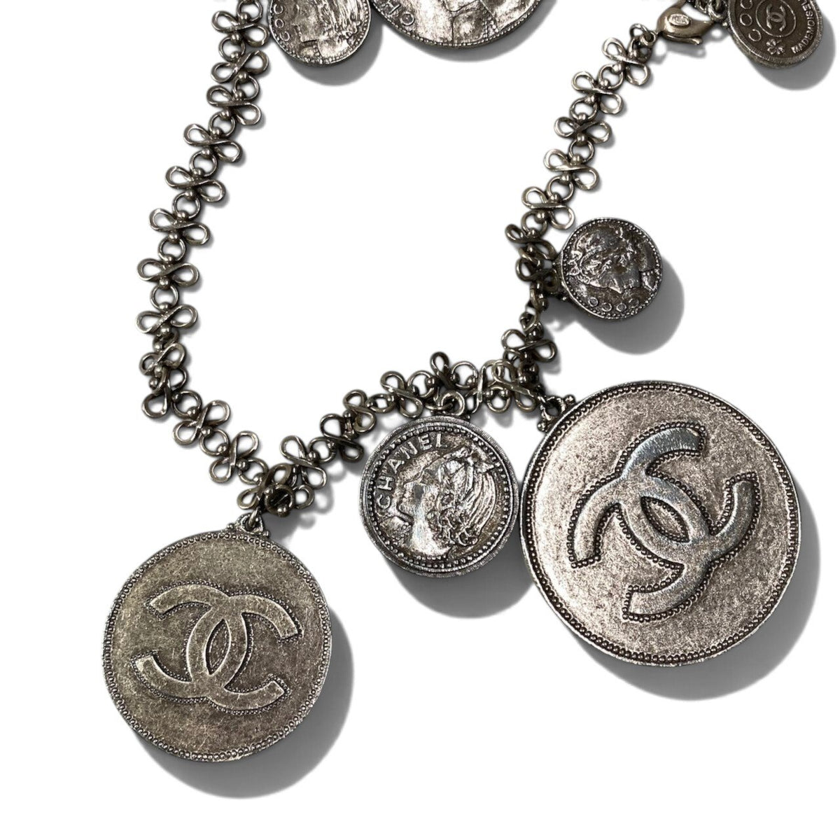 h20CHANEL 2003 03P Vintage Oversized Chain Belt Necklace Gray Women'sta1