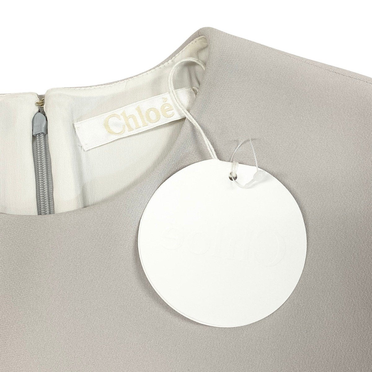 h17 【美品】Chloé 半袖ワンピース 切替デザイン 34サイズ ライトグレー レディース 女性用k02ik02i