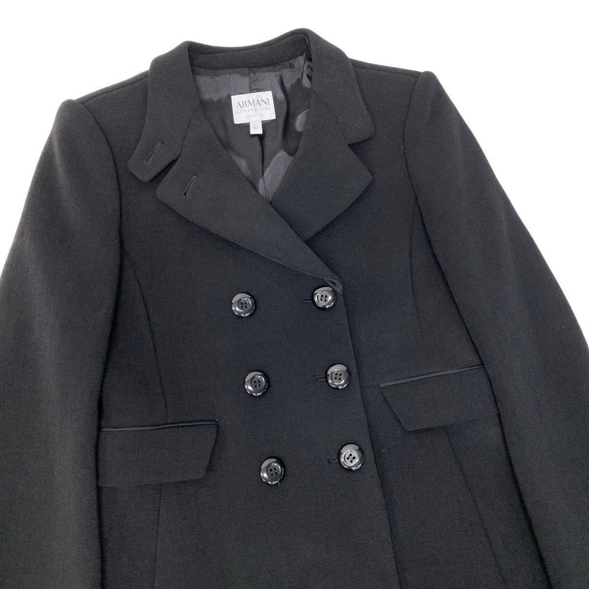 37g17 ARMANI COLLEZIONI アルマーニコレツィオーネ チェスターコート ダブルブレスト ウールブレンド サイズ40 イタリア製 ブラック レディースu02t
