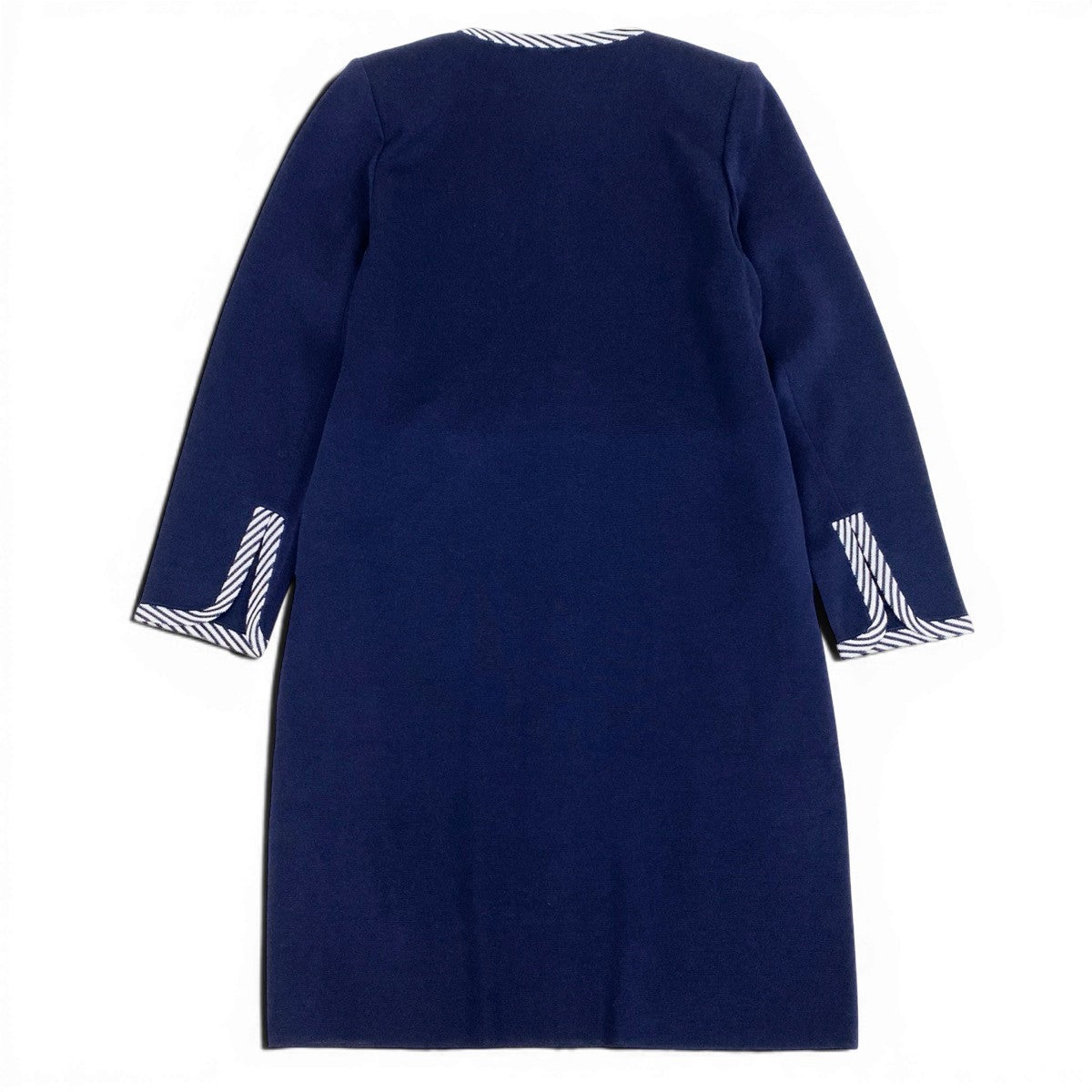@M Eg11YVES SAINT LAURENT Collarless Striped Knit Coat Size L Navy Women o07t