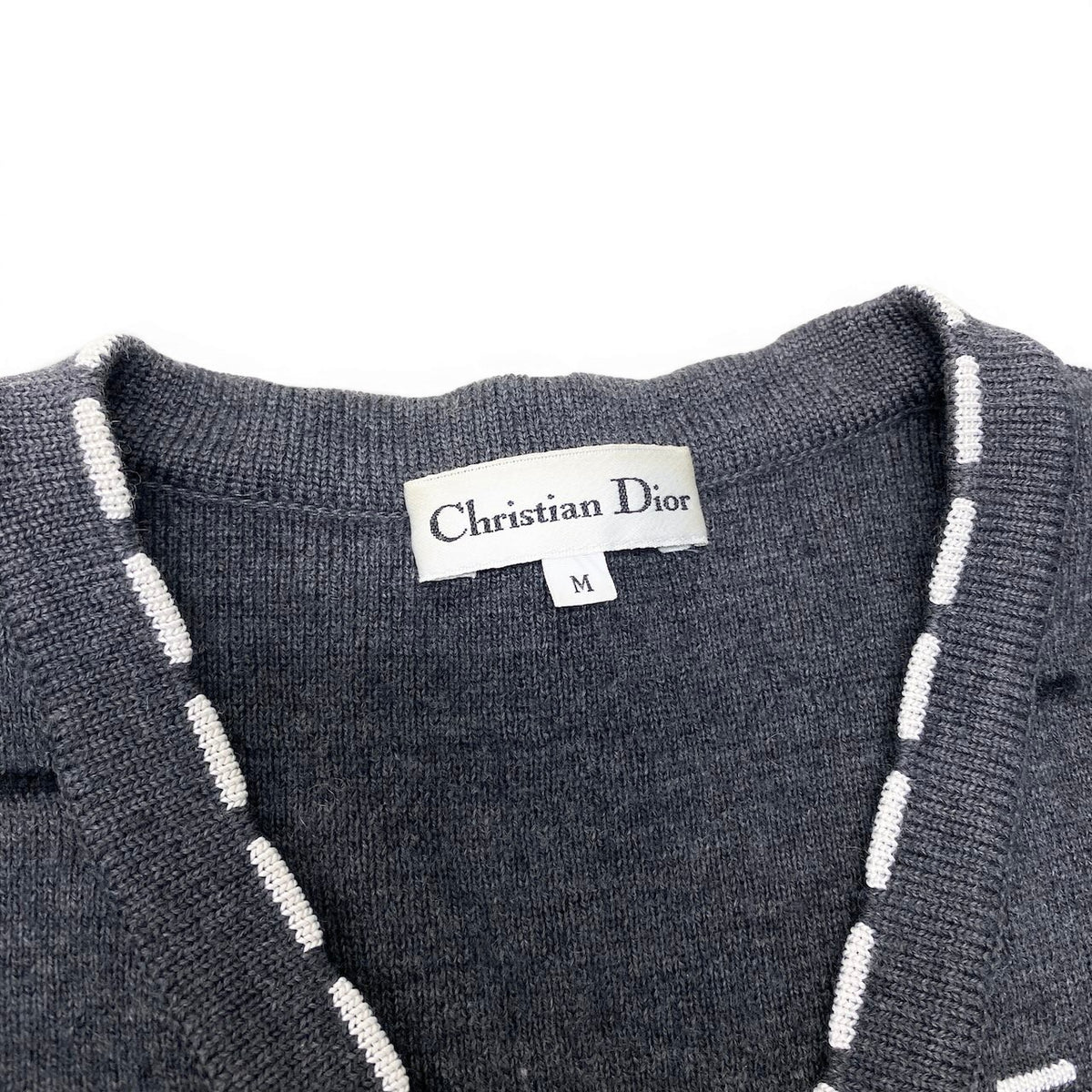 Ee29 Christian Dior KW30N4027 Striped Long Knit Cardigan Gray Wool Rayon Size M Women'so07t