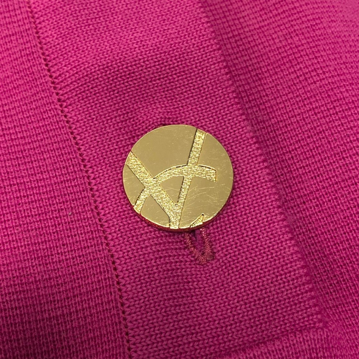 @d2 Yves Saint Laurent イヴサンローラン ゴールドボタン 長袖ニットカットソー サイズL ピンク レディース トップスk02i