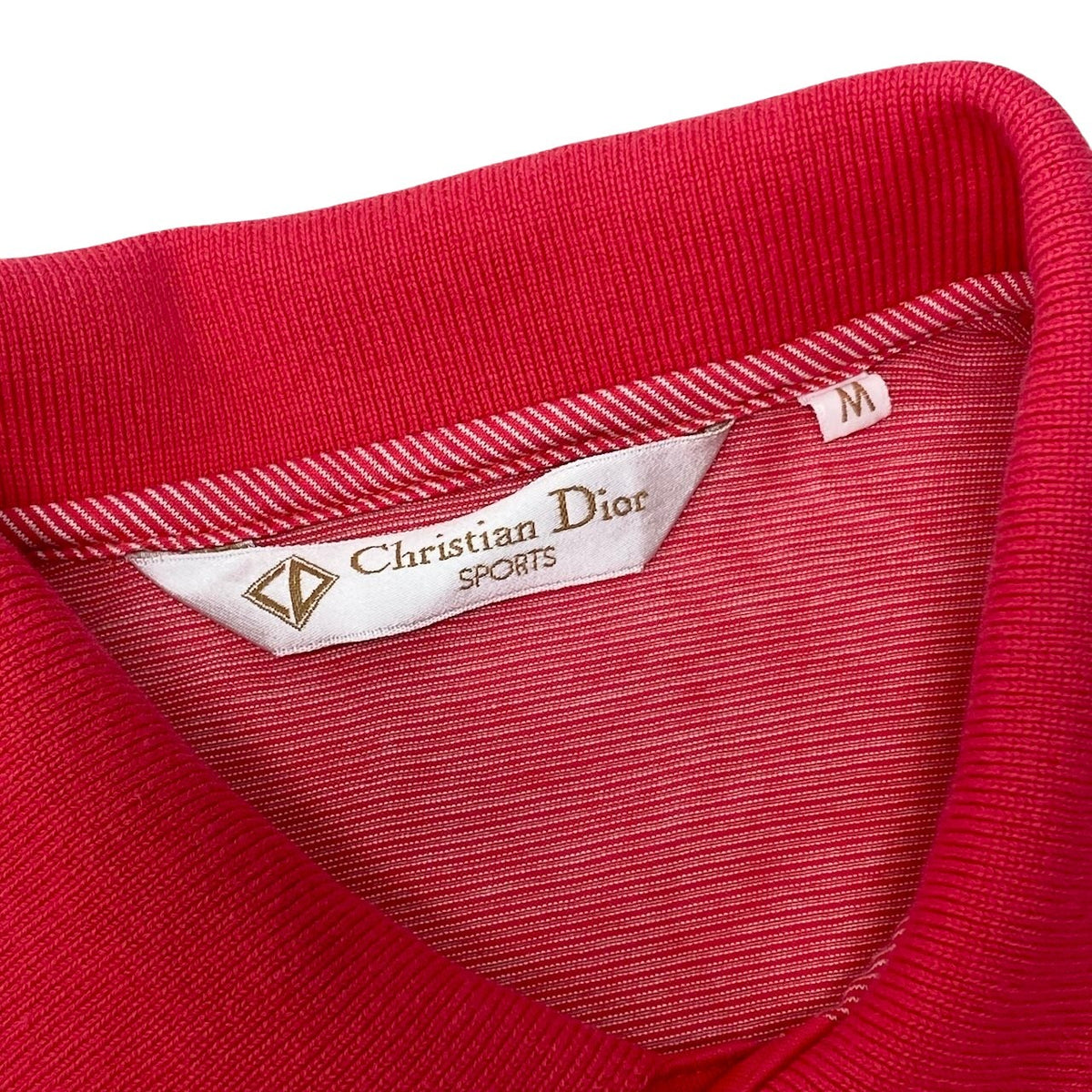 @Eg6 Christian Dior CD Logo Embroidered Striped Polo Shirt Red White Cotton Size M Men'so07t