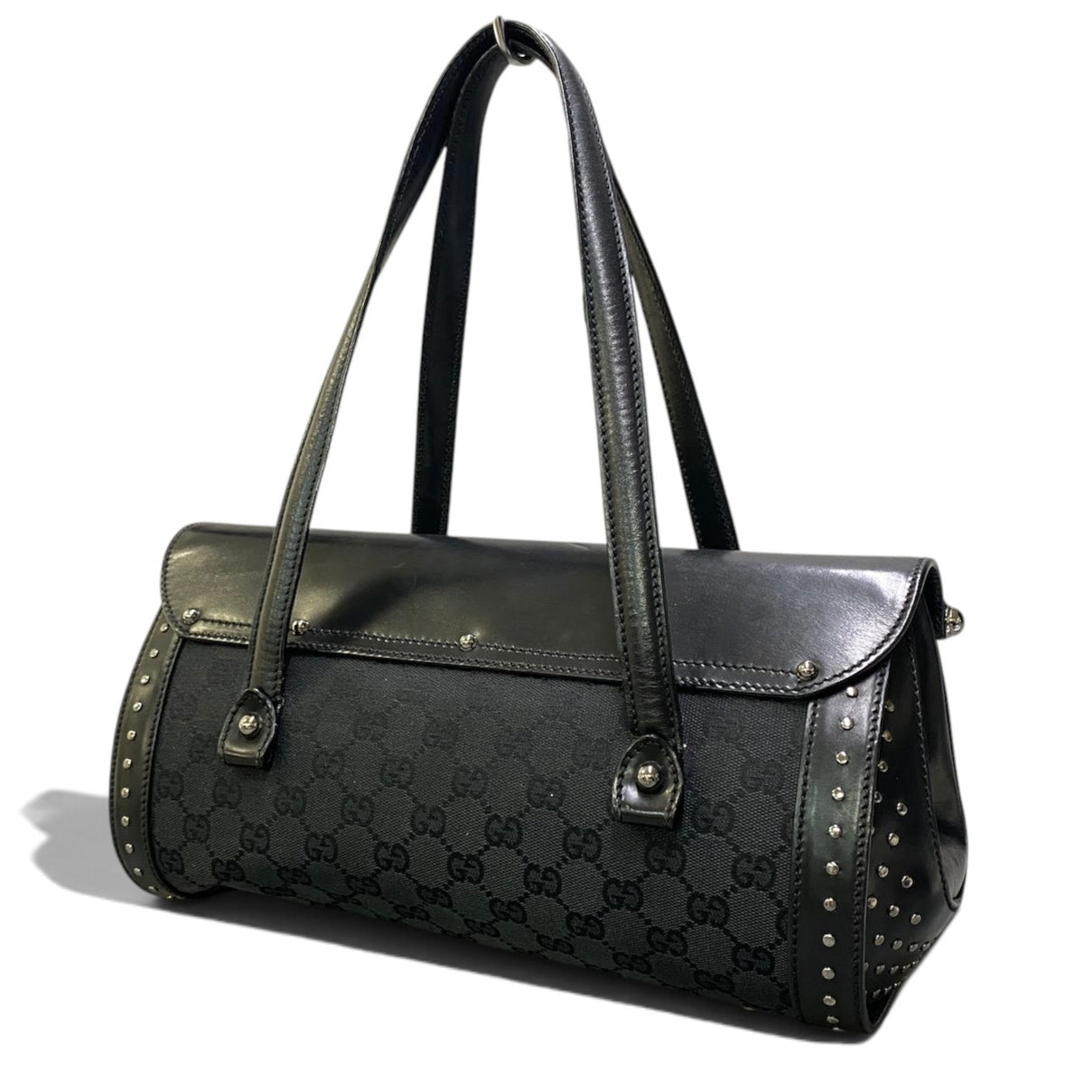 h29 GUCCI Tom Ford Era Studded Bamboo Bag Black Women'sta1