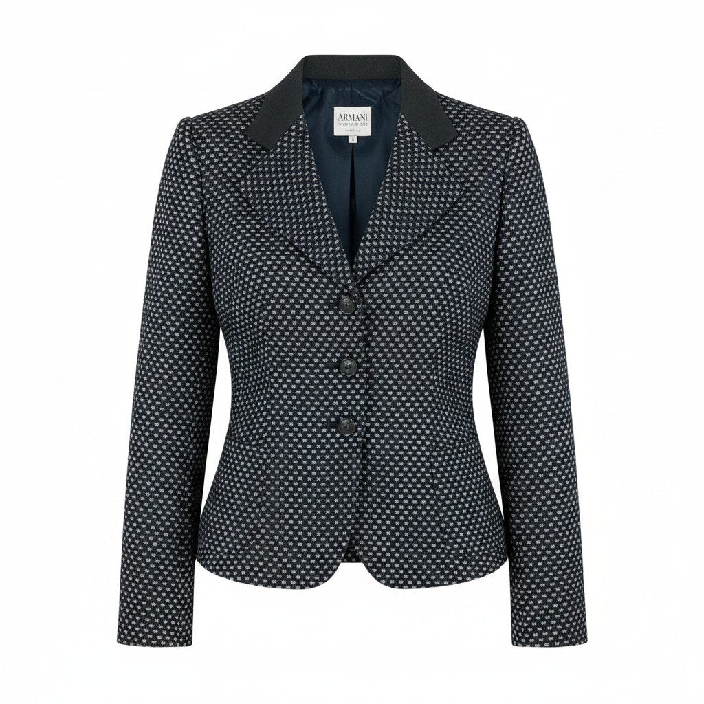 @G Ef27 ARMANI COLLEZIONI Embroidered Pattern Tailored Jacket Size 40 Black Women's