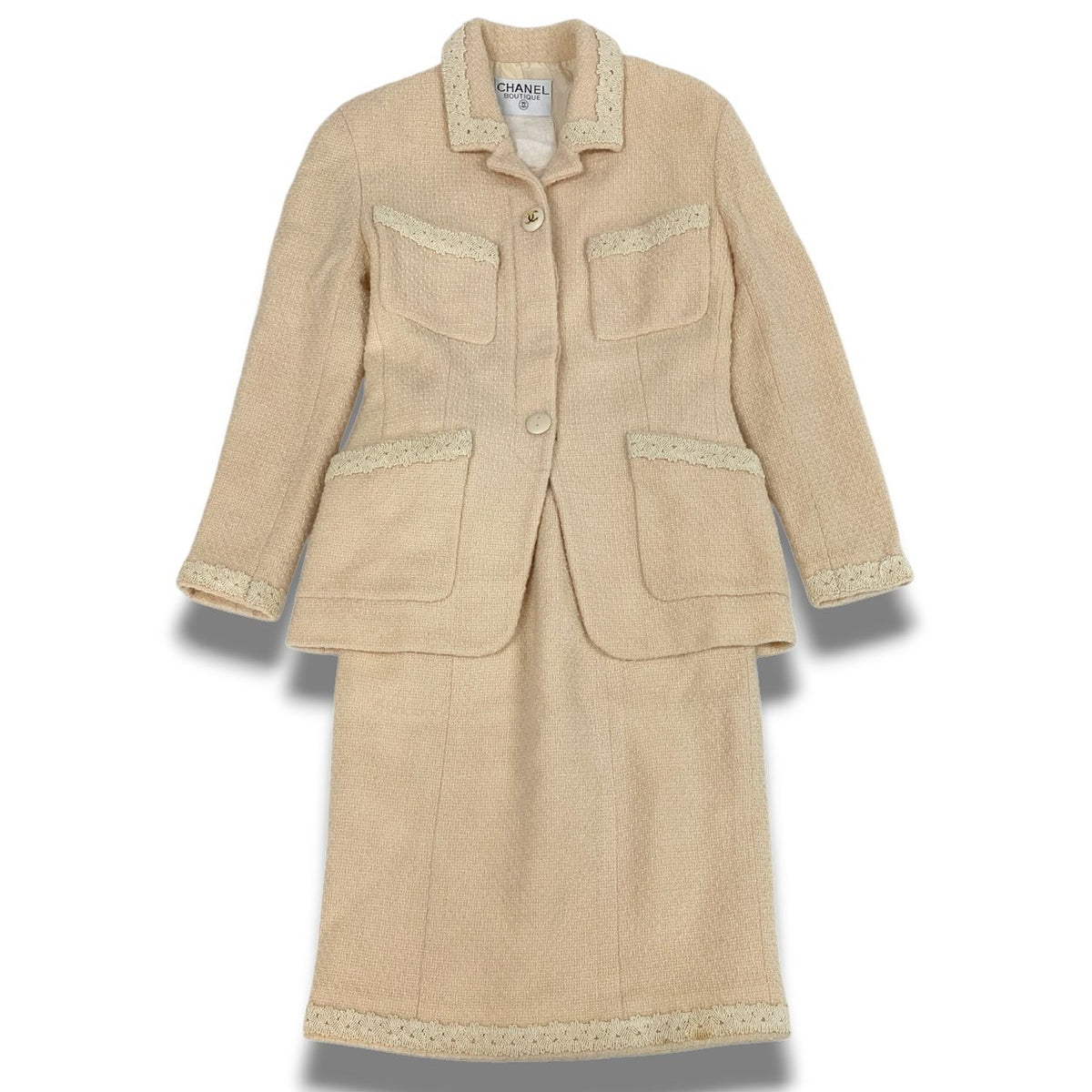 @Cc3 Vintage Chanel Coco Mark Button Tweed Jacket Skirt Setup M Equivalent Ivoryta1