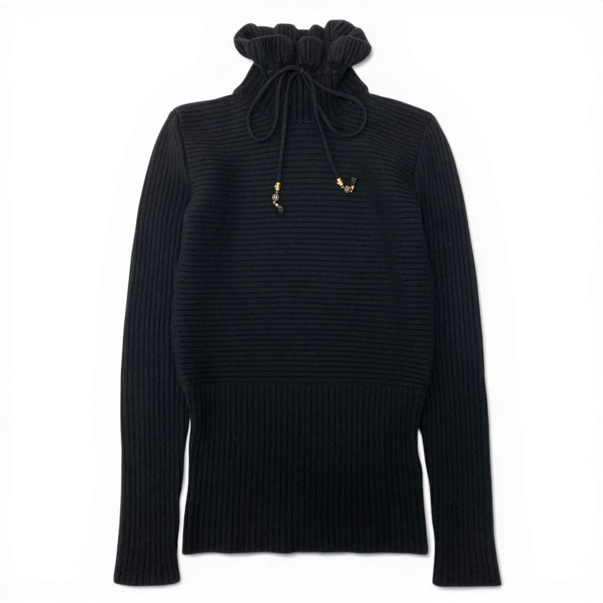 K @Ec30GUCCI Drawcord Turtleneck Knit Sweater Black Size S Men/Woment18r
