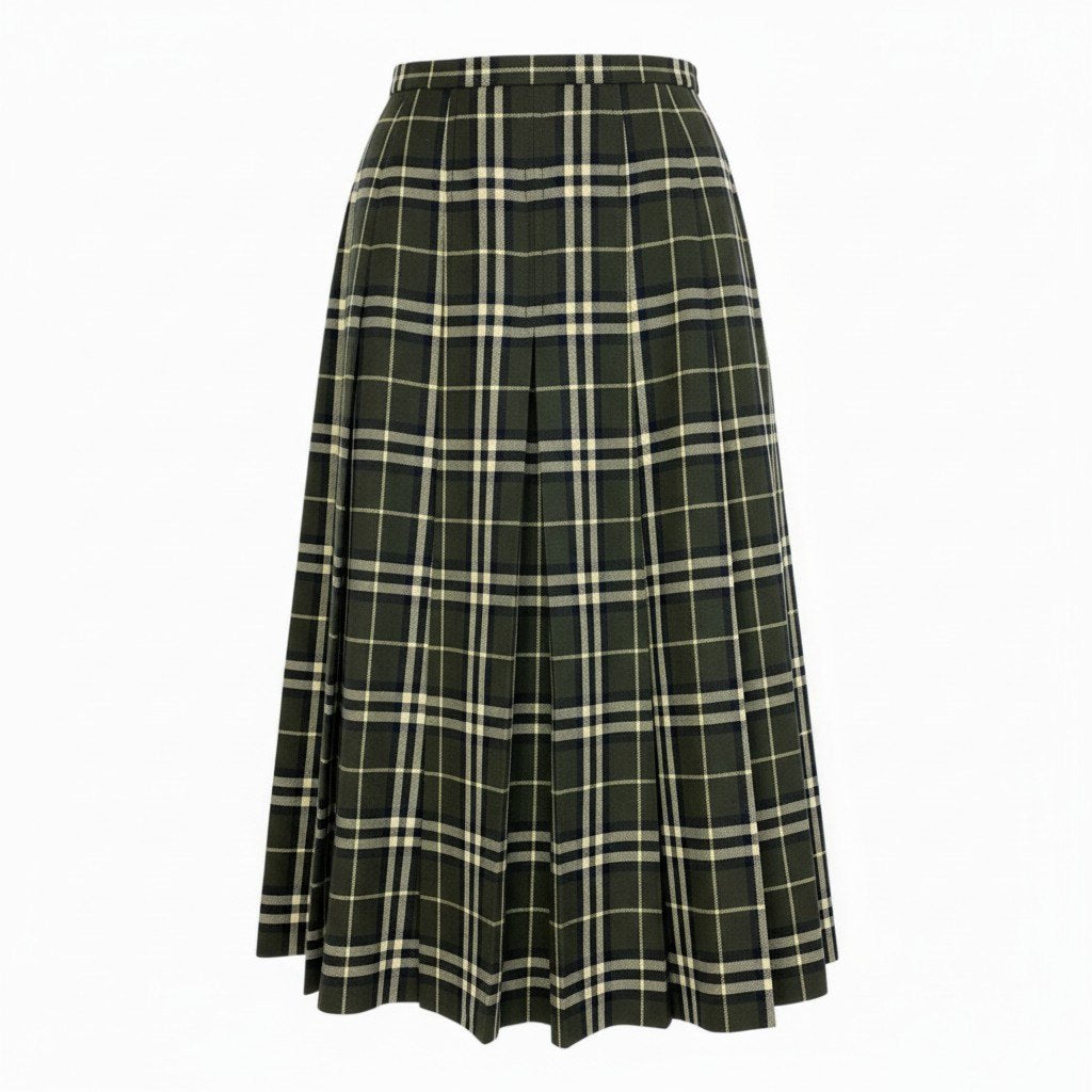 IcIc18 BURBERRY LONDON バーバリー タックプリーツスカート ロングスカート ノバチェック レディース 女性服 サイズ40 グリーン系 カーキk02i