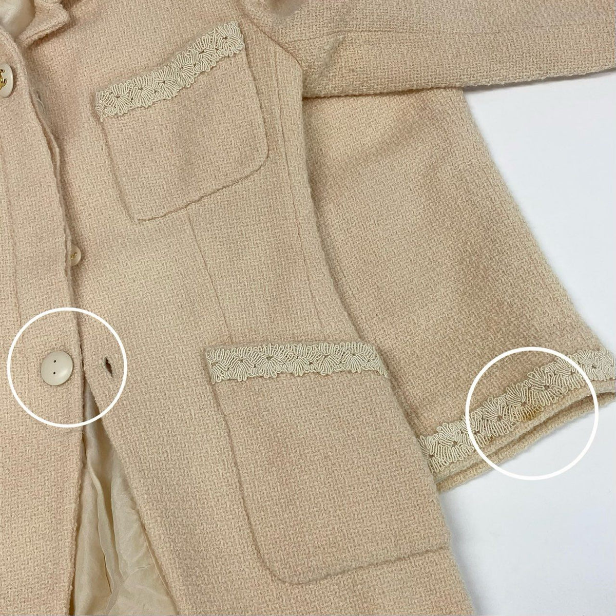 @Cc3 Vintage Chanel Coco Mark Button Tweed Jacket Skirt Setup M Equivalent Ivoryta1