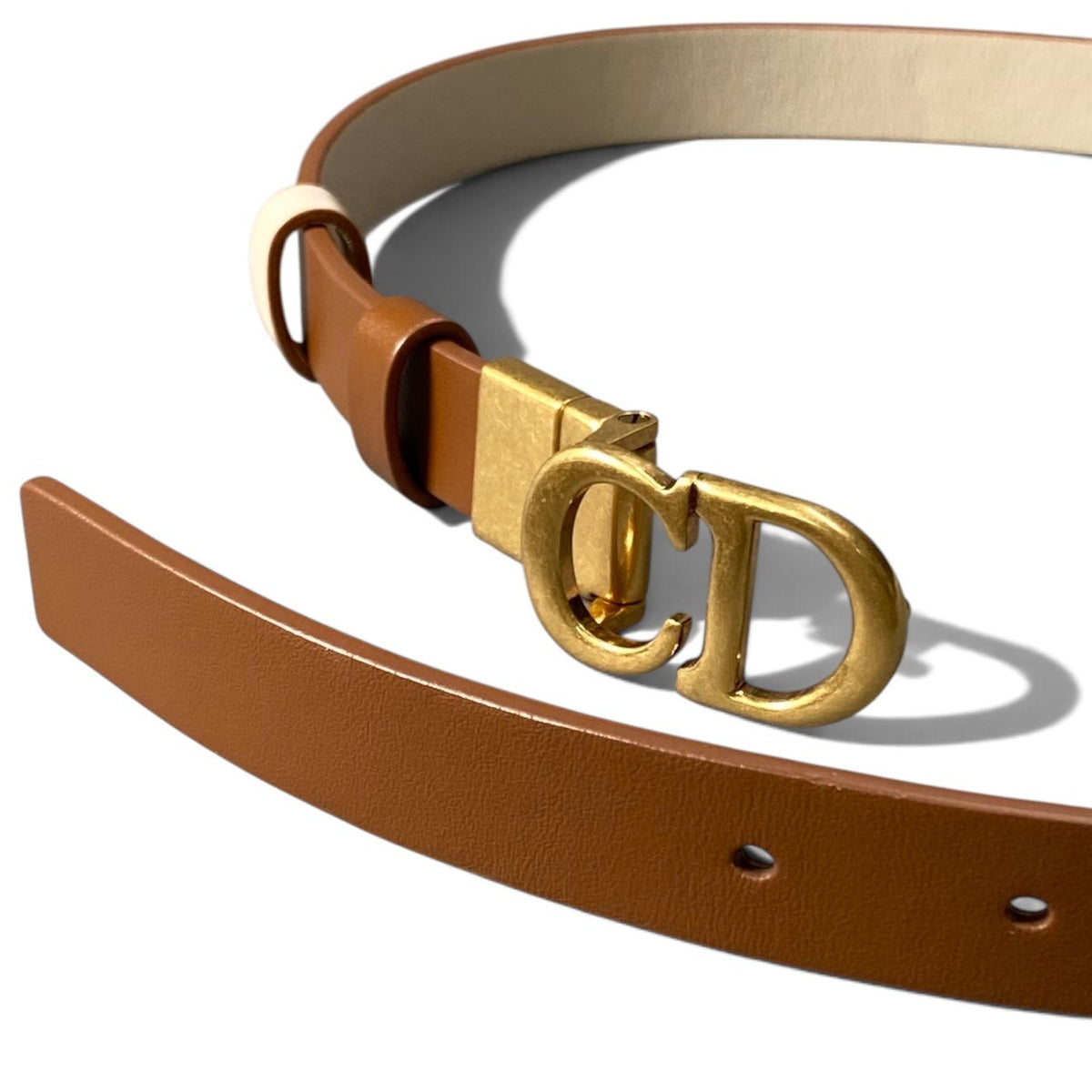 h12【極美品】Christian Dior Current Model Saddle Reversible Belt 20mm Brown/Gold Ski Calfskin (Women's)k02i