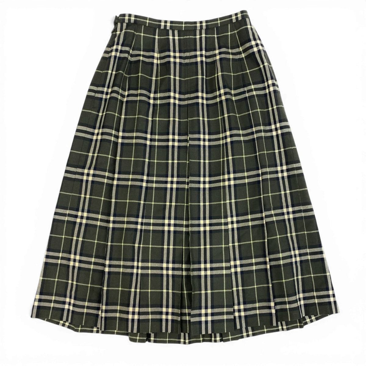 IcIc18 BURBERRY LONDON バーバリー タックプリーツスカート ロングスカート ノバチェック レディース 女性服 サイズ40 グリーン系 カーキk02i