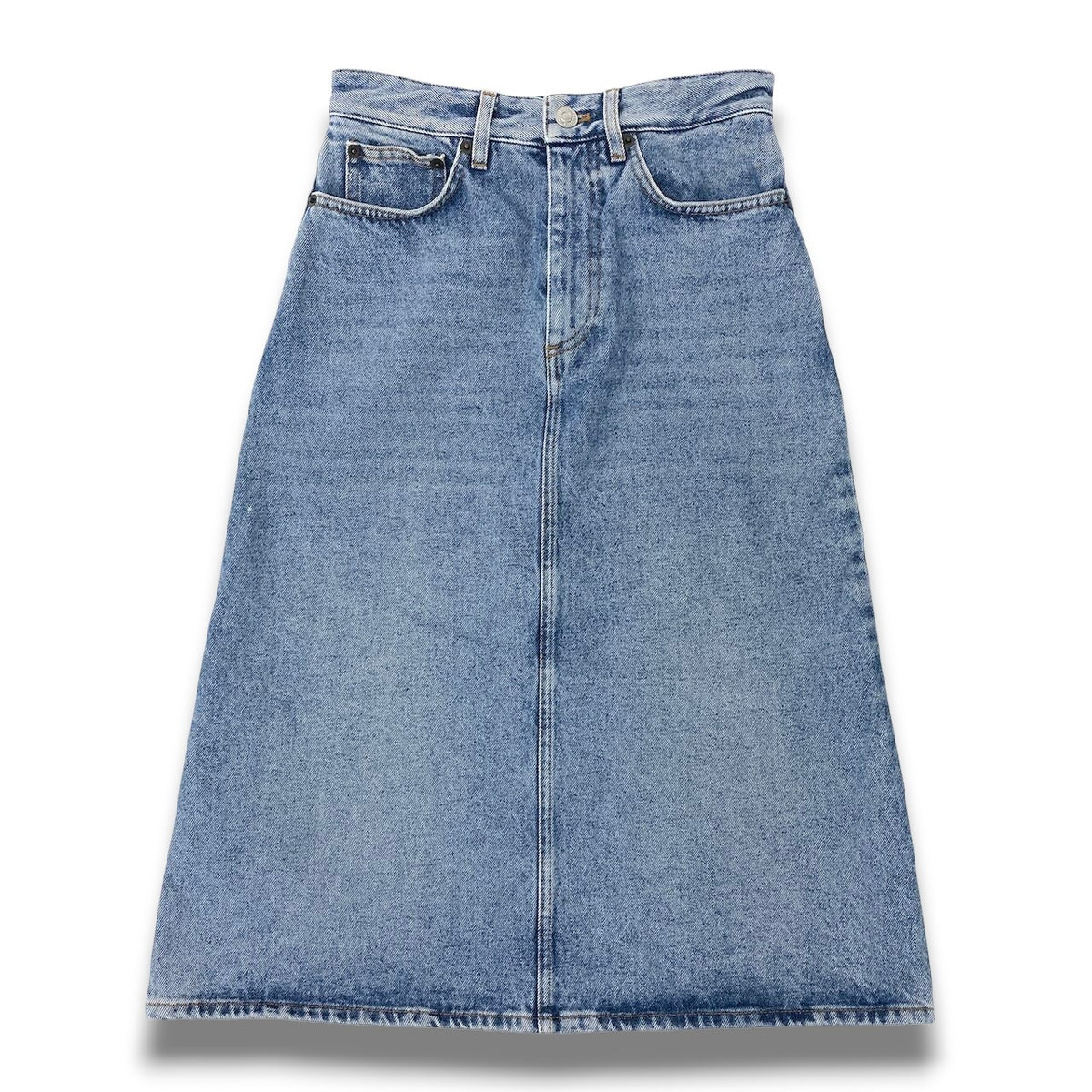 42c24Ic24 BALENCIAGA Washed Denim Skirt Indigo Cotton 100% Size 34 Made in Italy Women'so07t