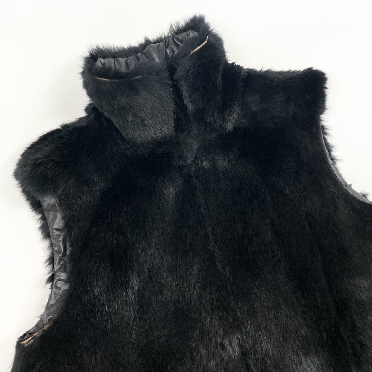 N Eh10 FENDI Reversible Faux Fur Zip Up Vest 2Way Sleeveless IT44 Black Women u02t