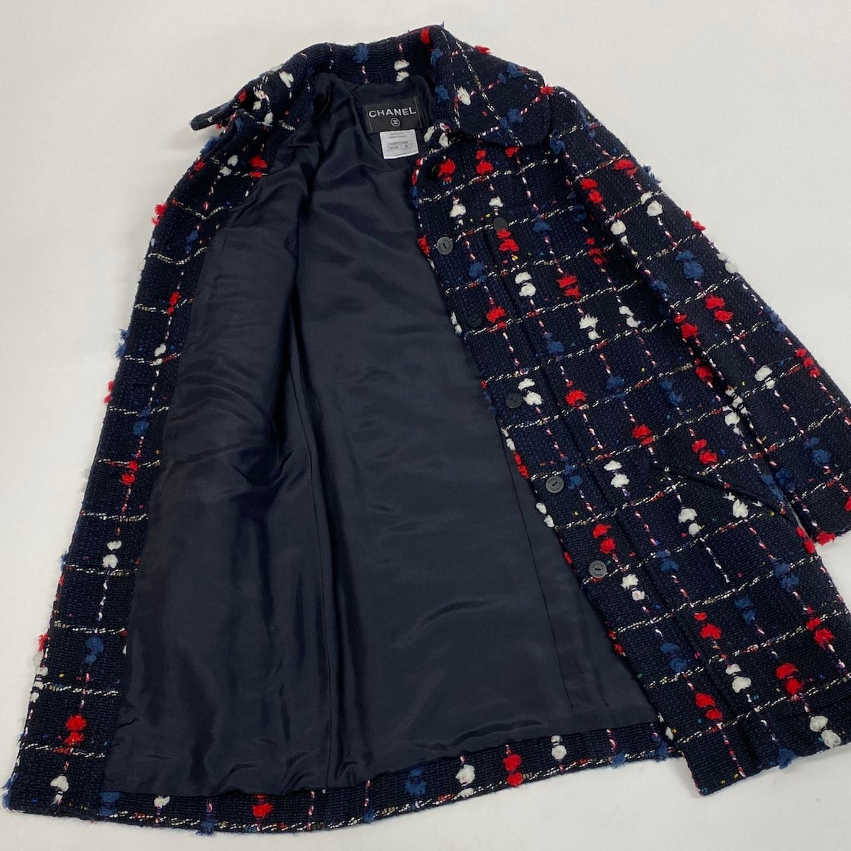 Cd2@Cd2CHANEL CC Button Tweed Soutien Collar Coat P42157 Navy Size 36 France Women'st18r