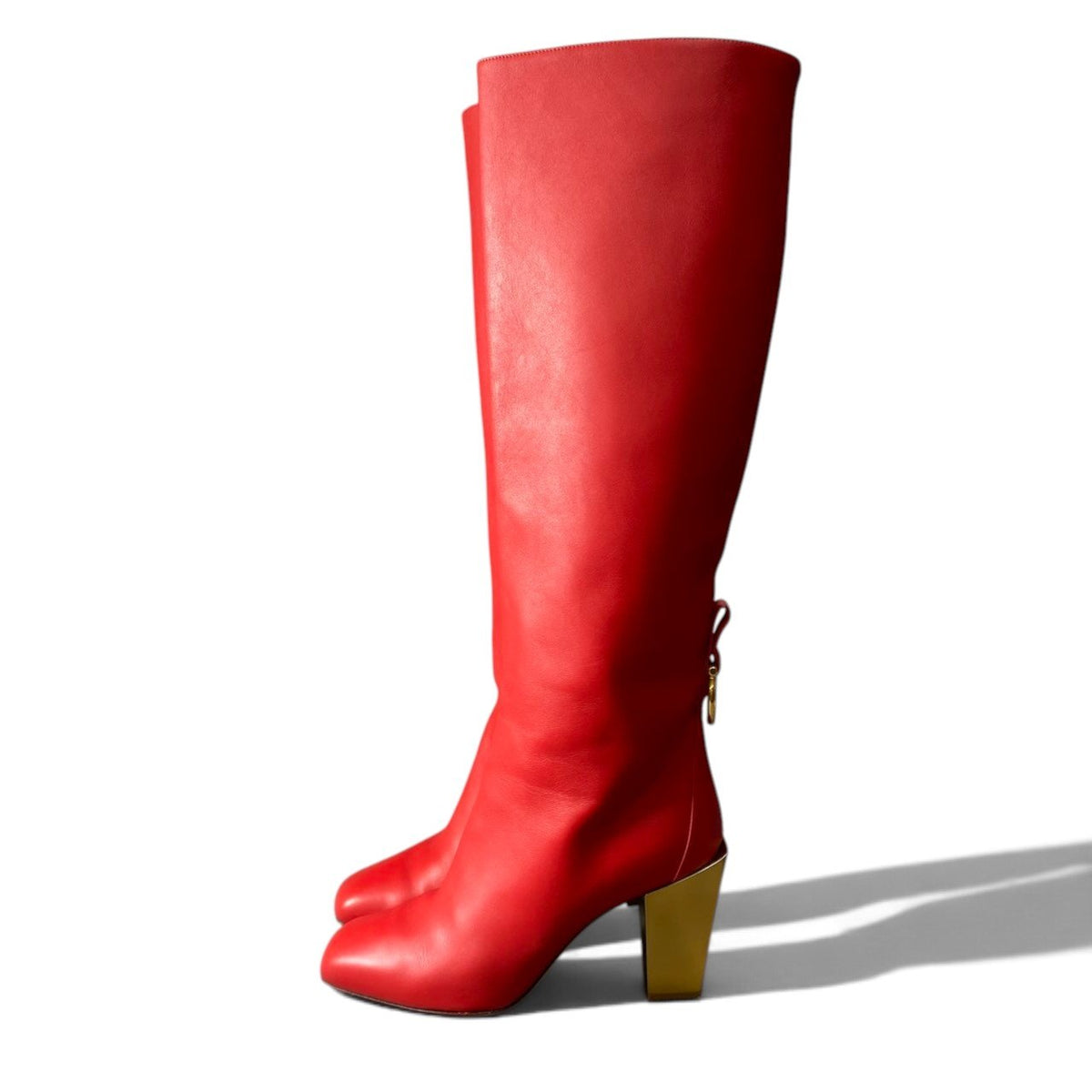 h12Salvatore Ferragamo Gancini Chunky Heel Long Boots Size 7 Women'sk02i