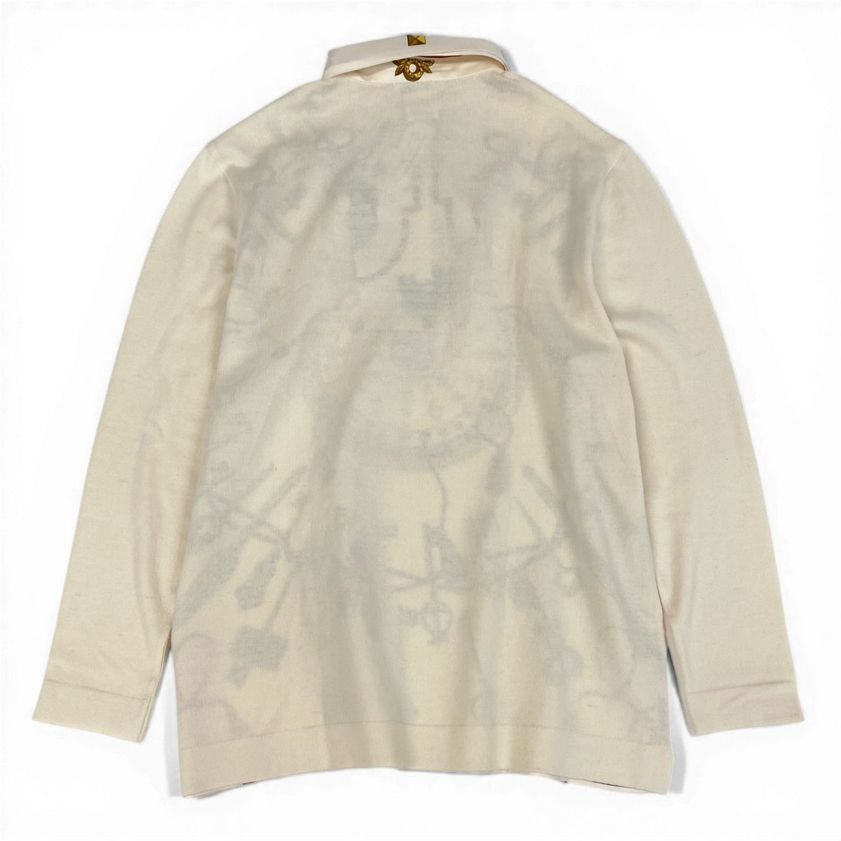 @S Ed7 HERMES Silk Long Sleeve Polo Shirt Size S White Women's POLO MANCHES LONGUESta1