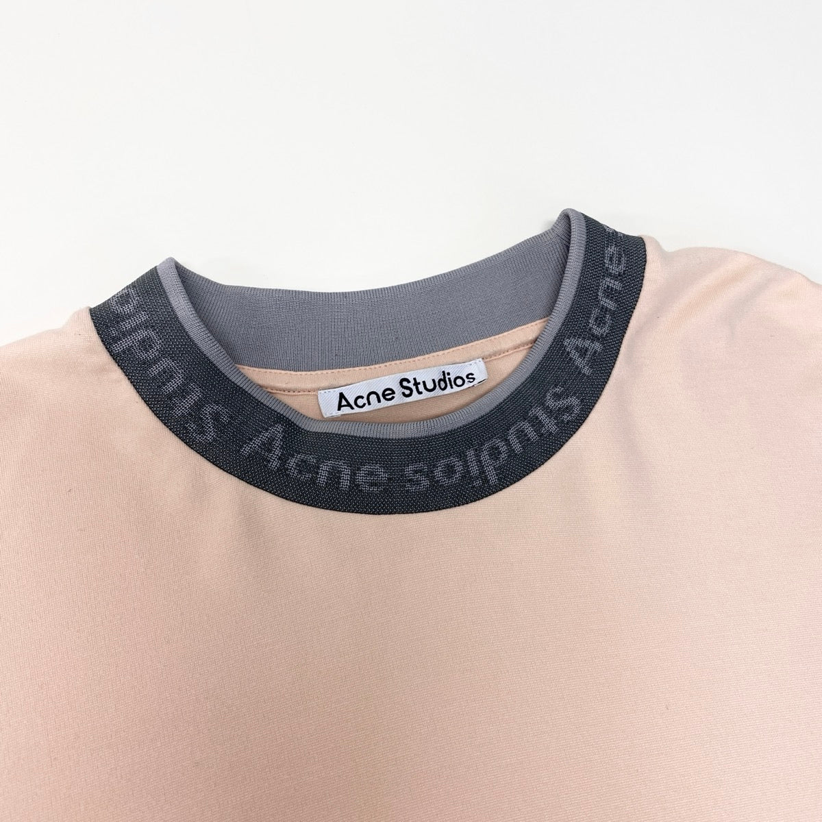 @Mf24Acne Studios Logo Collar Short Sleeve T-Shirt Cream Beige Size L Men BL282o07t