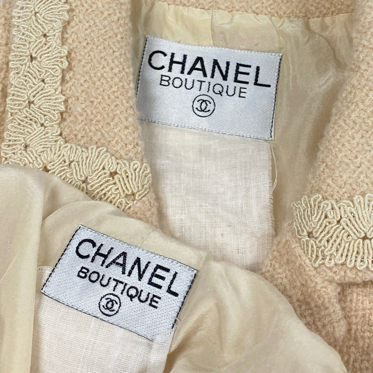 @Cc3 Vintage Chanel Coco Mark Button Tweed Jacket Skirt Setup M Equivalent Ivoryta1