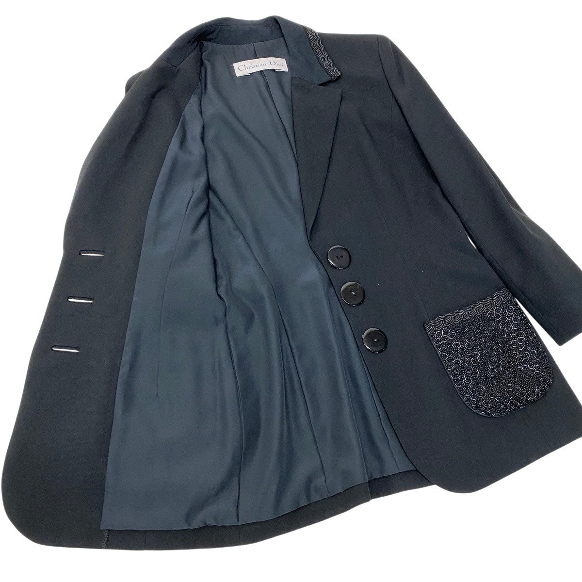 @L Eh10 Christian Dior Beaded Tailored Jacket Black Women’s Blazer Japan Vintage