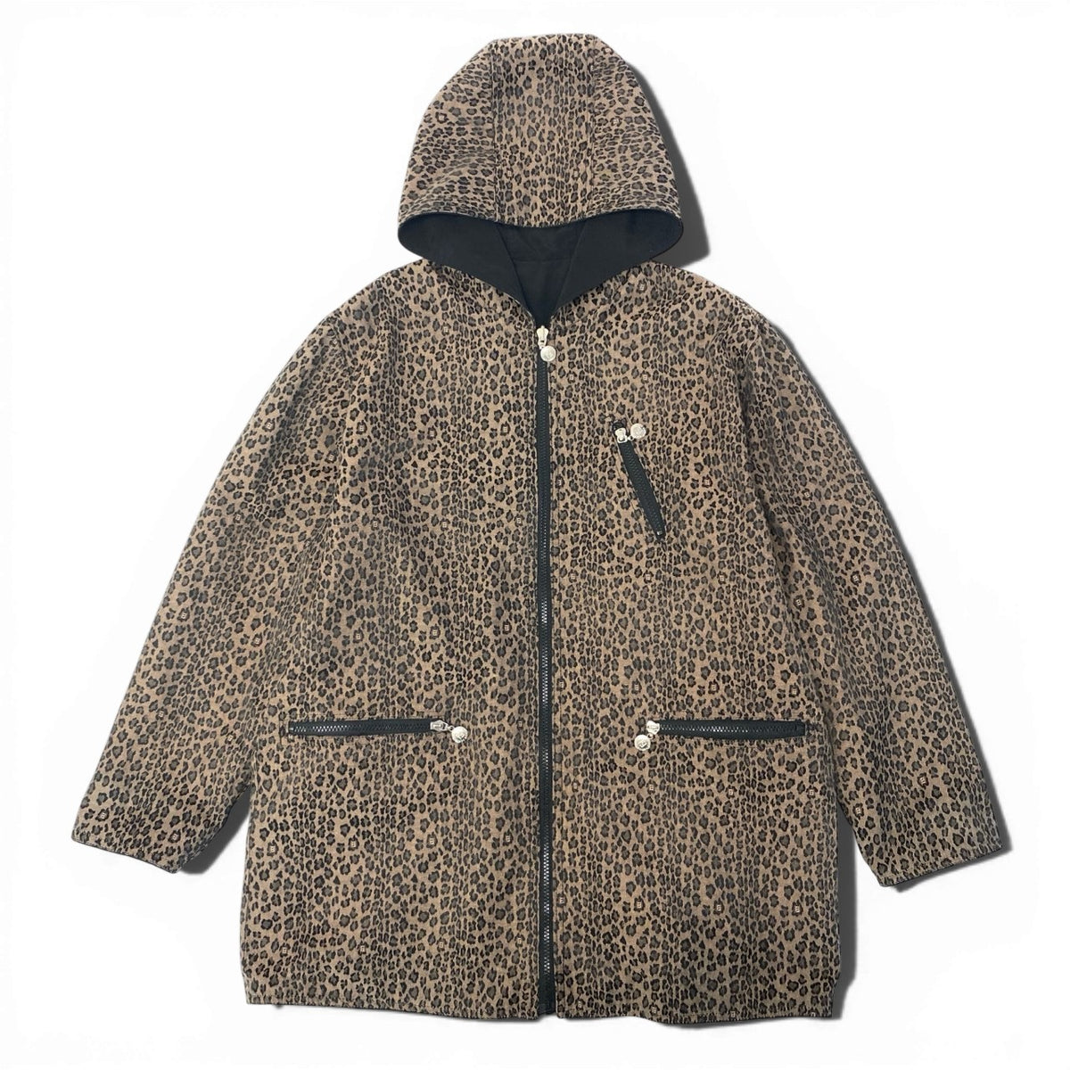 @ S Ib6 FENDI Logo Leopard Reversible Coat Brown Zip Up Unisexu02t