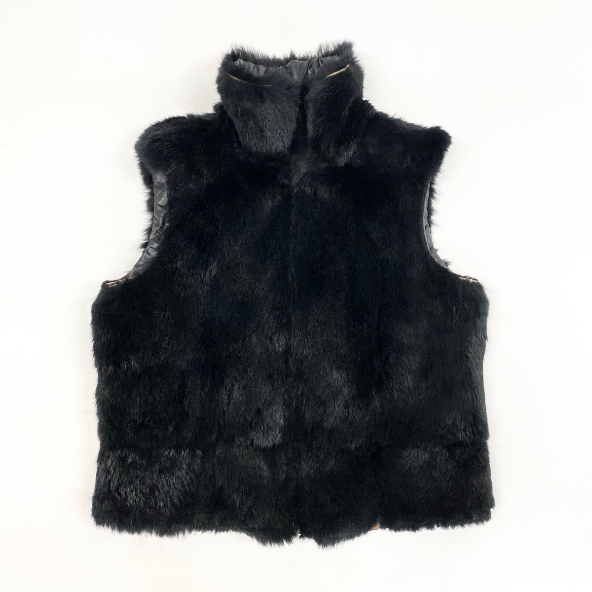 N Eh10 FENDI Reversible Faux Fur Zip Up Vest 2Way Sleeveless IT44 Black Women u02t