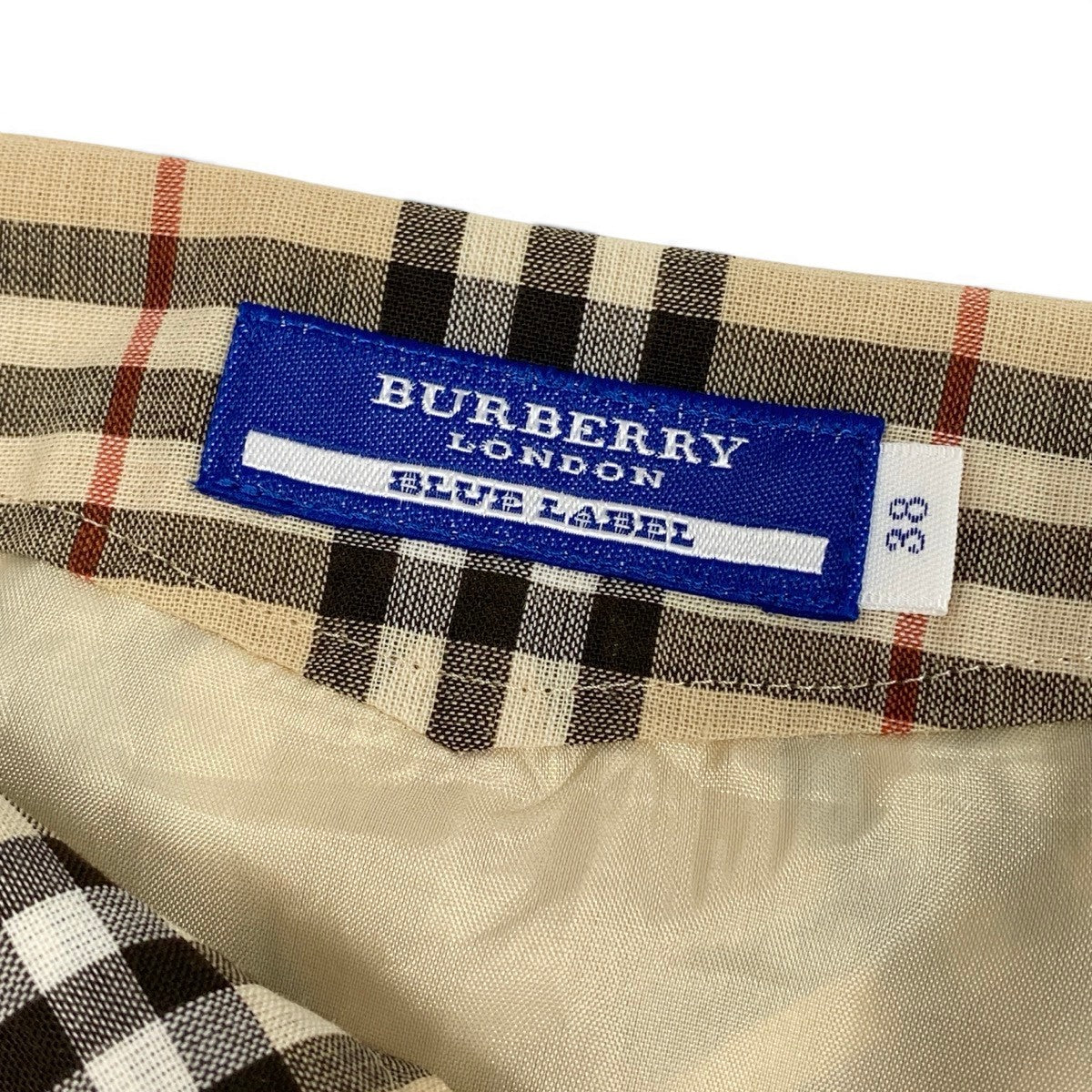 @Ig16 BURBERRY LONDON BLUE LABEL Nova Check A-Line Midi Skirt Beige Size 38 Womeno07t
