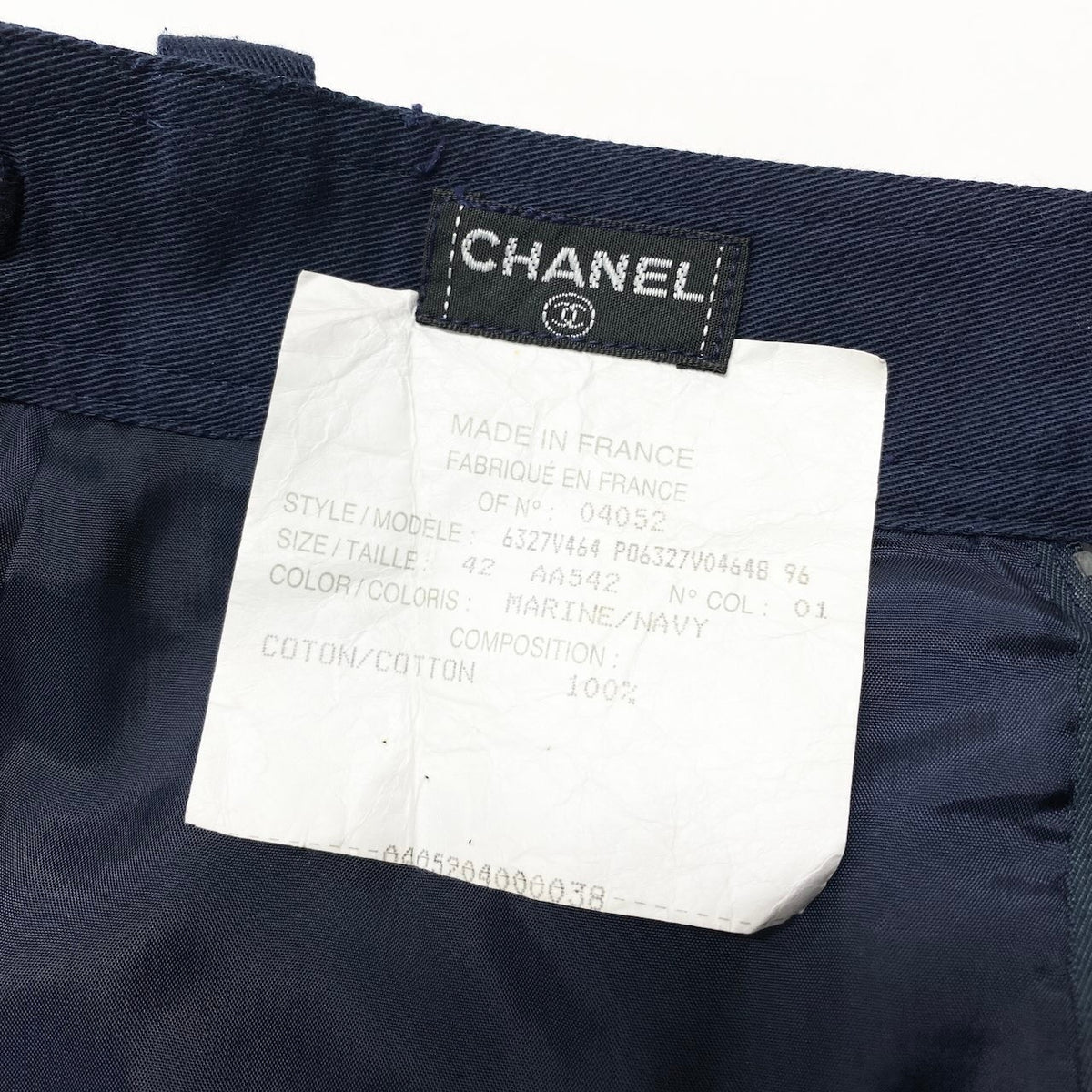 @Cd2 CHANEL Knee-Length Pencil Skirt Size 42 Navy Cotton 100% Coco Mark Button Women's Franceu02t