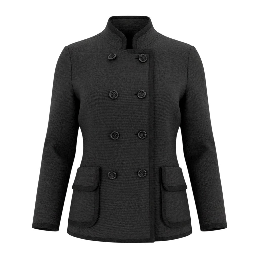 L Eh6 Yves Saint Laurent Vintage Collarless Knit Jacket Floral Buttons Wool M Black Women o07t