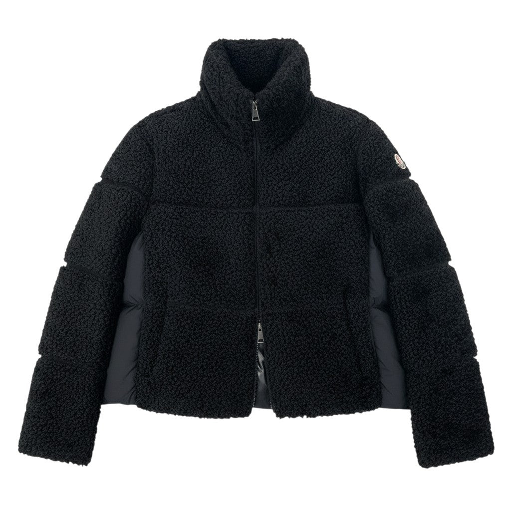 M h17 【極美品】MONCLER Segura ボア ダウンジャケット ロゴワッペン 00サイズ ブラック ポリエステル100% レディース 女性用k02i