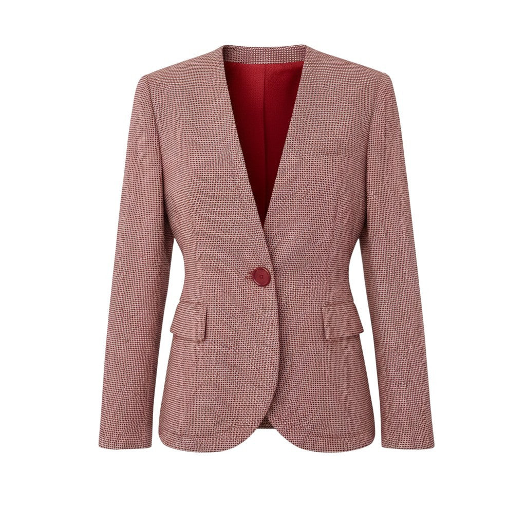 K Eh10 Christian Dior Collarless Wool Jacket All Over Pattern Size 9 Red White Women o07t