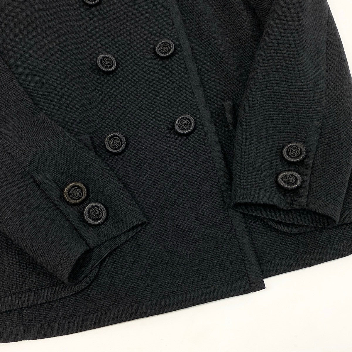 L Eh6 Yves Saint Laurent Vintage Collarless Knit Jacket Floral Buttons Wool M Black Women o07t