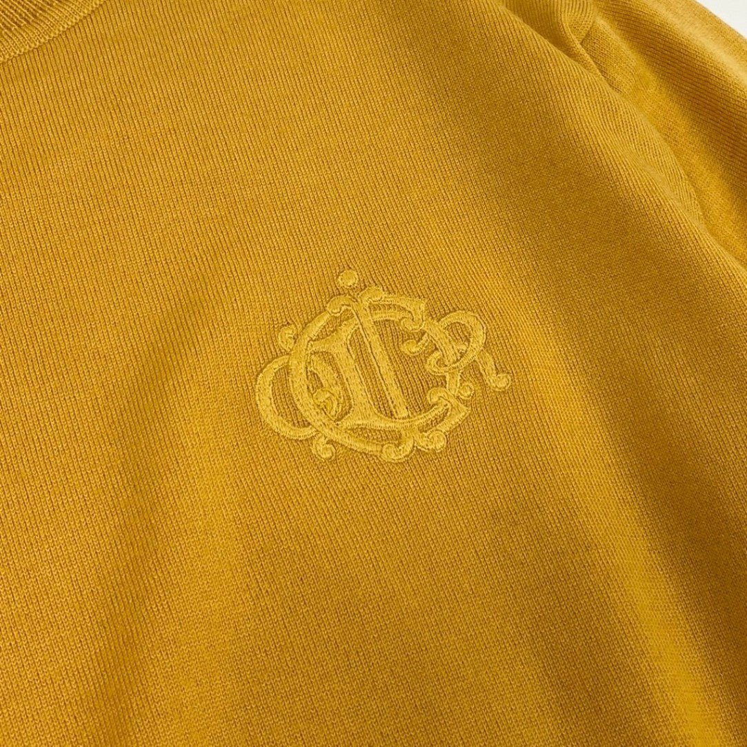 Ih6 Christian Dior CD Logo Mock Neck Wool Sweater Mustard M Women'so07t