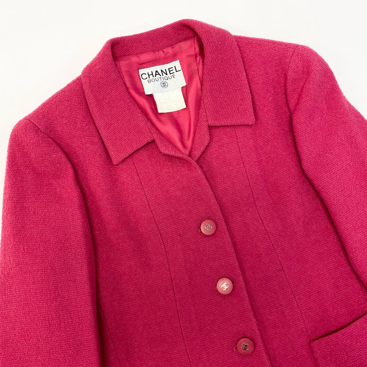 @ Ca28 CHANEL 1996 Vintage Tweed Jacket CC Button Pink 38 P06647u02t