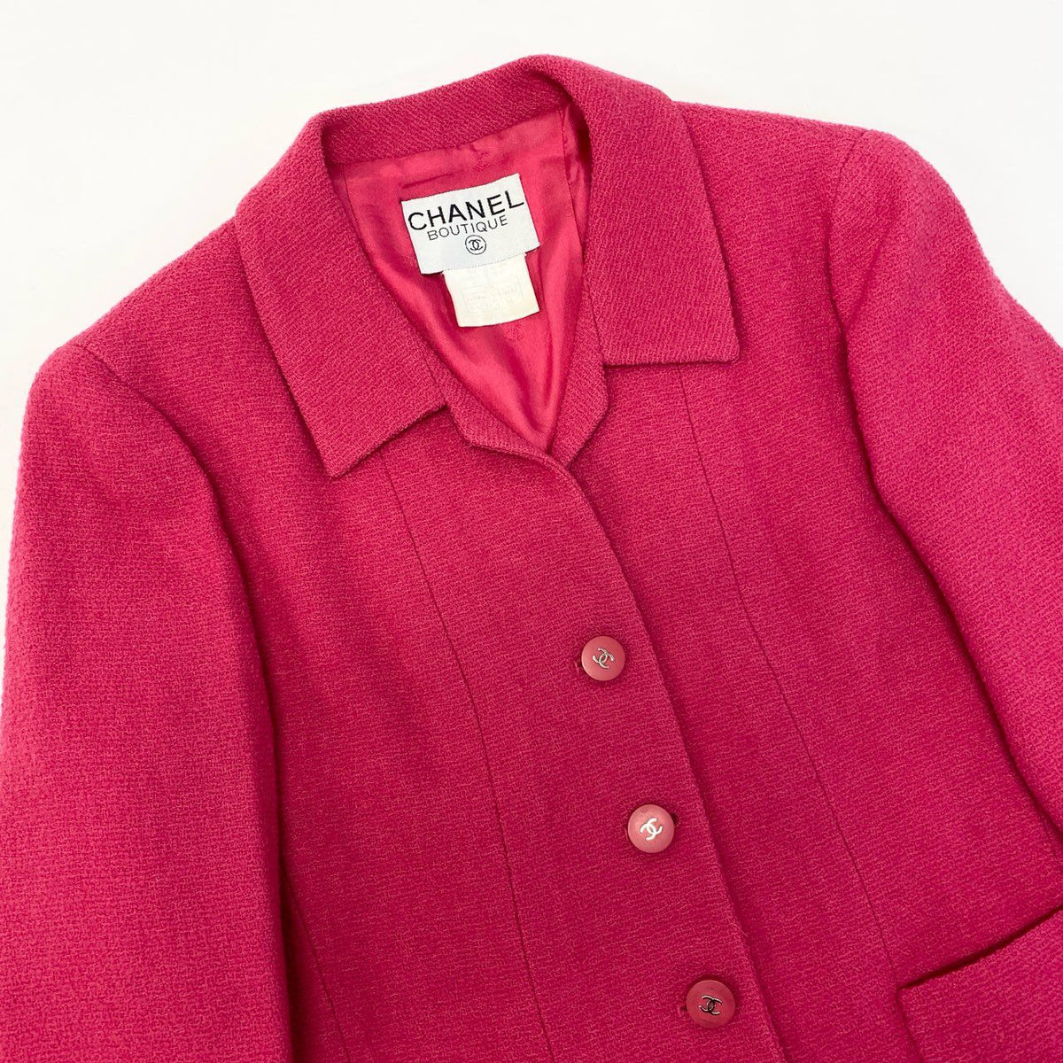 @ Ca28 CHANEL 1996 Vintage Tweed Jacket CC Button Pink 38 P06647u02t