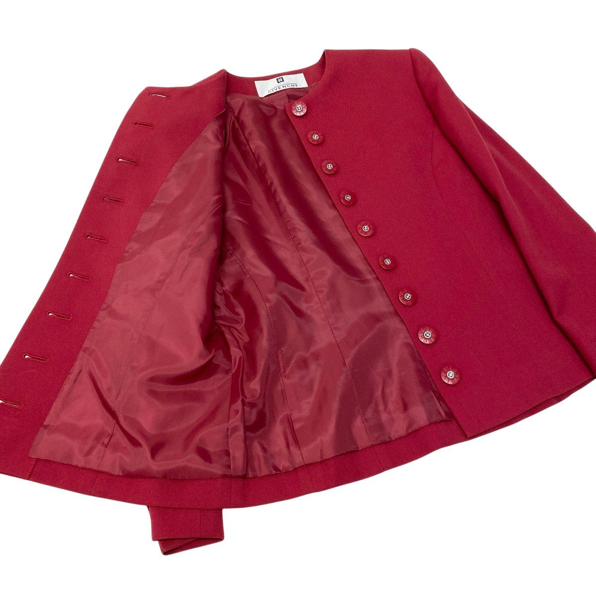 Eh10 GIVENCHY Logo Button Collarless Wool Jacket Red Size 38 Women'so07t