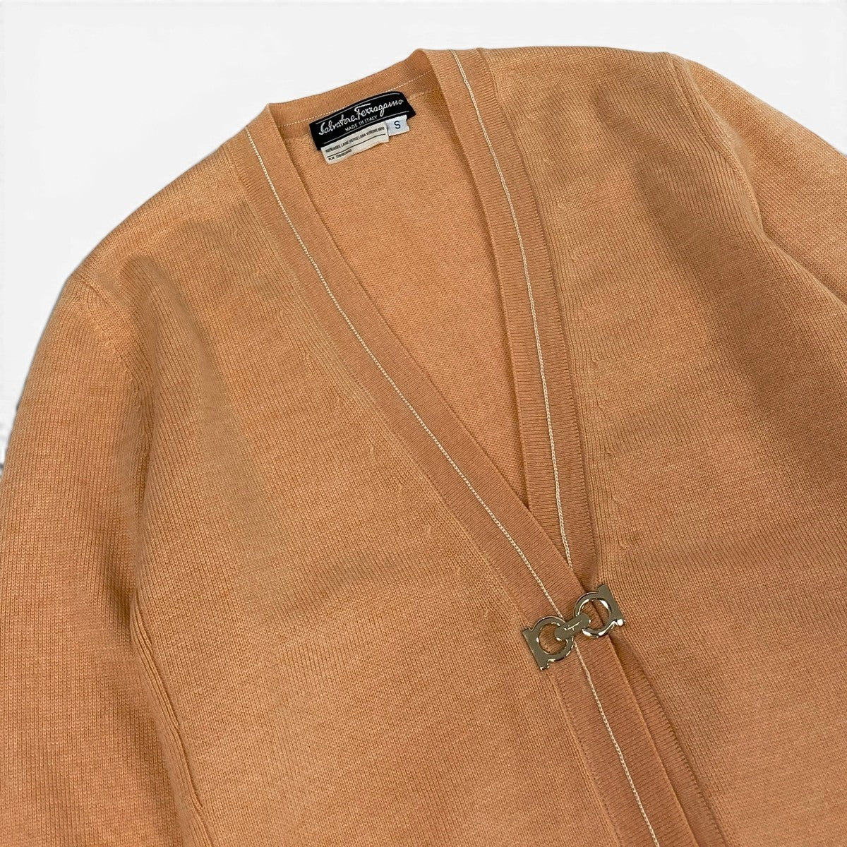 @E Ef27Salvatore Ferragamo Gancini Button Wool Knit Cardigan Size S Orange Women'so07t