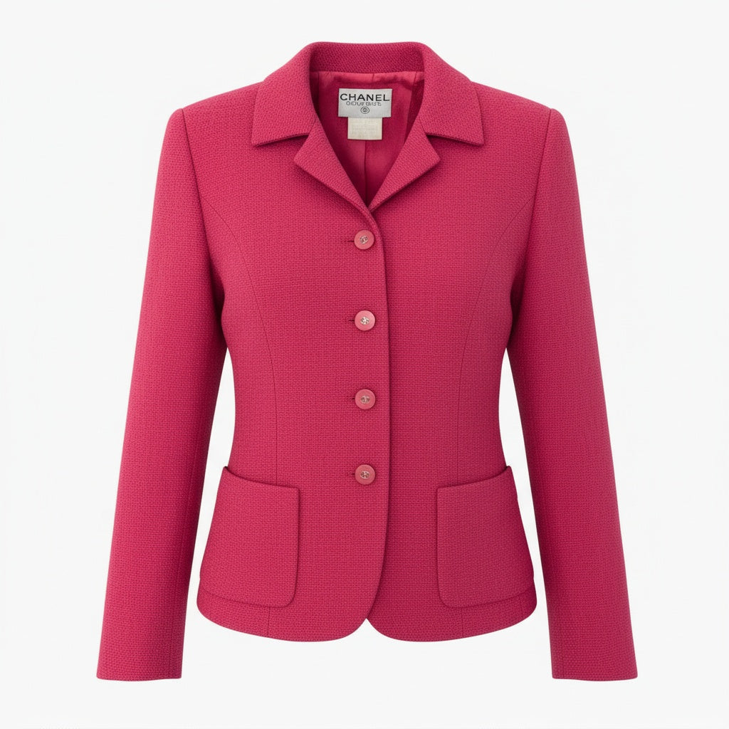 @ Ca28 CHANEL 1996 Vintage Tweed Jacket CC Button Pink 38 P06647u02t