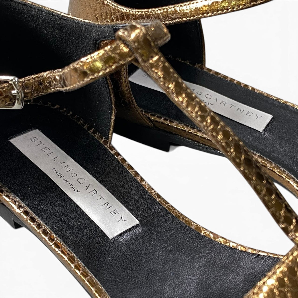 h13Stella McCartney Python Embossed T-Strap Flats Size 38 Women'sk02i