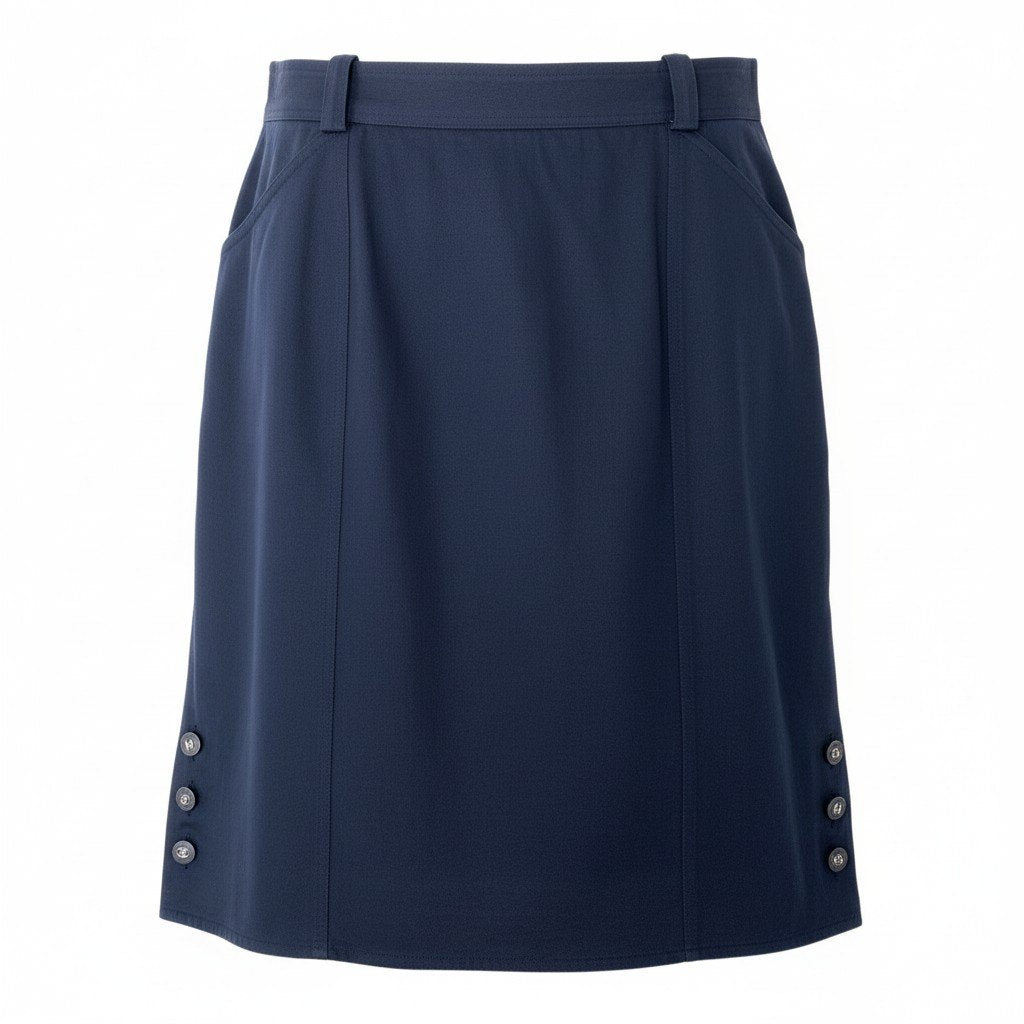 @Cd2 CHANEL Knee-Length Pencil Skirt Size 42 Navy Cotton 100% Coco Mark Button Women's Franceu02t