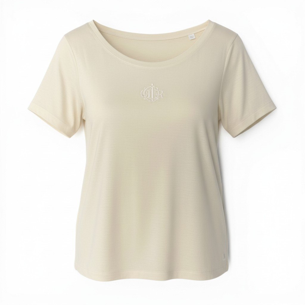c30 Christian Dior トップス エンブレム刺繍 T-Shirt M アイボリー シルクウール レディースu02t