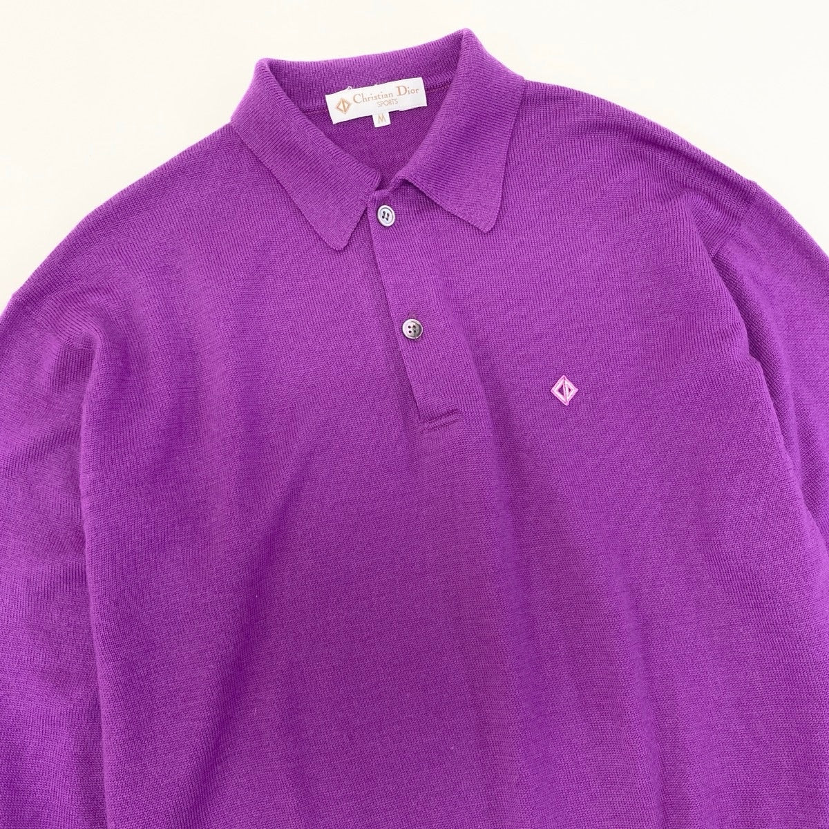 @H Eg8 Christian Dior SPORTS CD Logo Long Sleeve Wool Knit Polo Shirt Size M Purple Men's