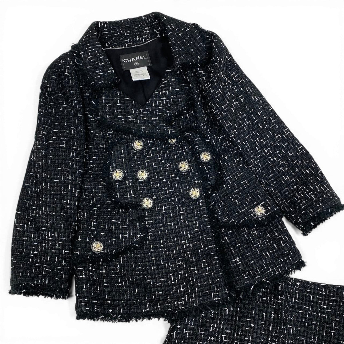 C@Cc31 CHANEL Logo Ribbon Lesage Double Tweed Setupt18r