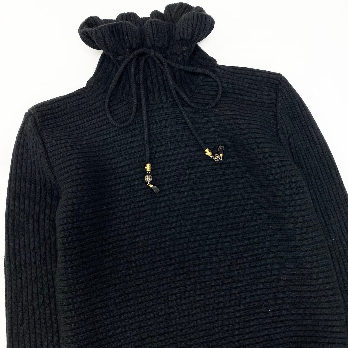 K @Ec30GUCCI Drawcord Turtleneck Knit Sweater Black Size S Men/Woment18r